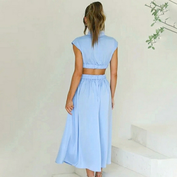 Mock Neck Cap Sleeve Cutout Midi Maxi Dress - Picture 3 of 9